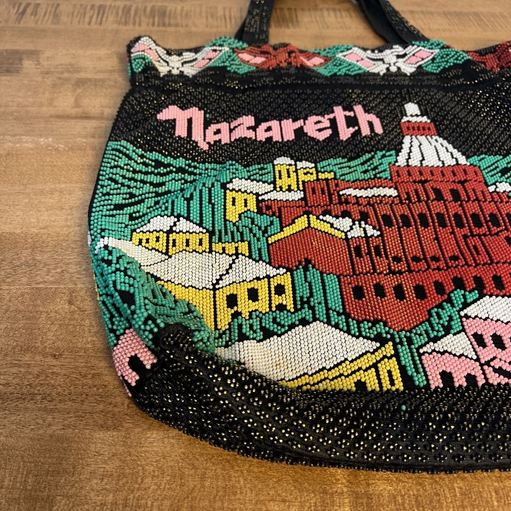 Vintage Nazareth Souvenir Rainbow Beaded Large Tote Bag Jerusalem - Picture 7 of 16